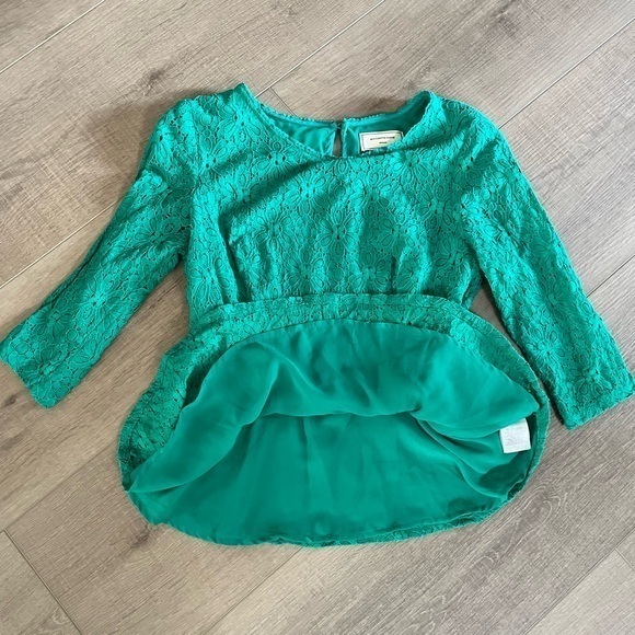 Anthropologie Top Women‎ 2 Lace Peplum Blouse Kelly Green Moulinette Soeurs - Picture 4 of 9